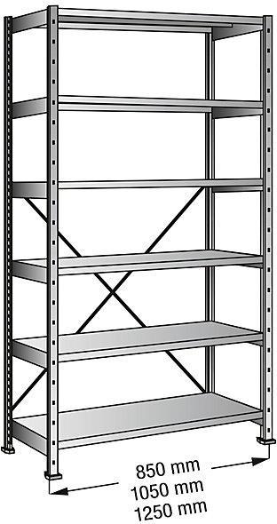 Image du produit kaiserkraft Rayonnage industriel et de stockage sans vis, hauteur 2280 mm, 6 étagères.