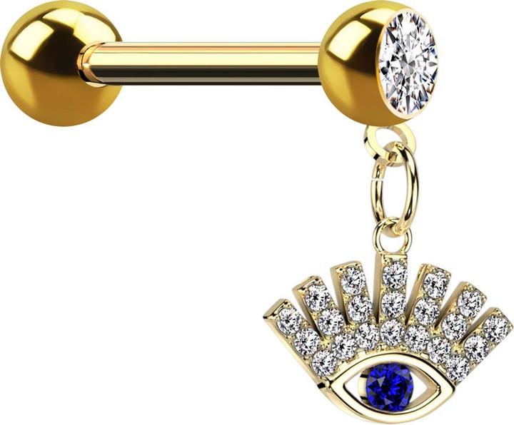 Image du produit Star Piercing Micro Barbell vergoldet mit Kugel und Kugel Kristall silber Anhänger glückliches Auge (Acier chirurgical 316L, Laiton)