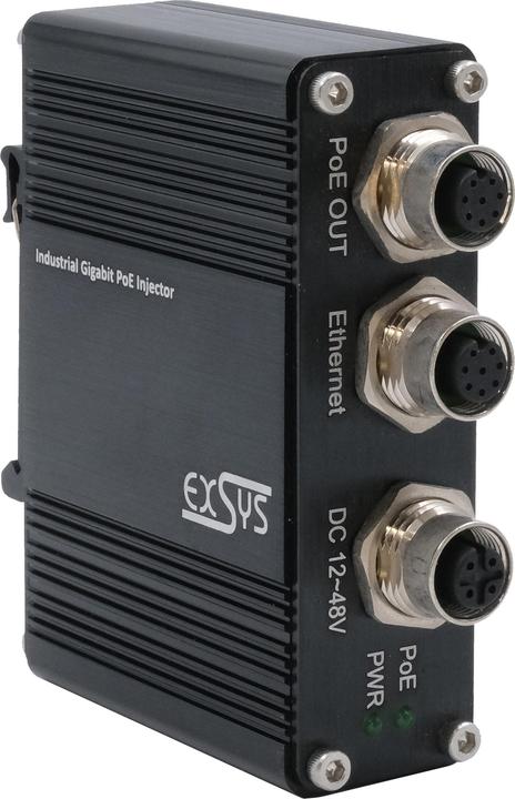 Immagine prodotto Exsys Iniettore industriale PoE+ Gigabit EN50155 (802.3af (PoE), 802,3at (PoE+), 30 W)