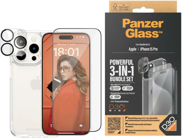Image du produit PanzerGlass Pack 3 en 1 (1 pièce(s), Apple iPhone 15 Pro)