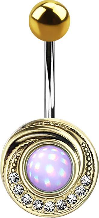 Produktbild Star Piercing Banane vergoldet Wirbel mit Kristall und Epoxidstein violett (Messing, Chirurgenstahl 316L)