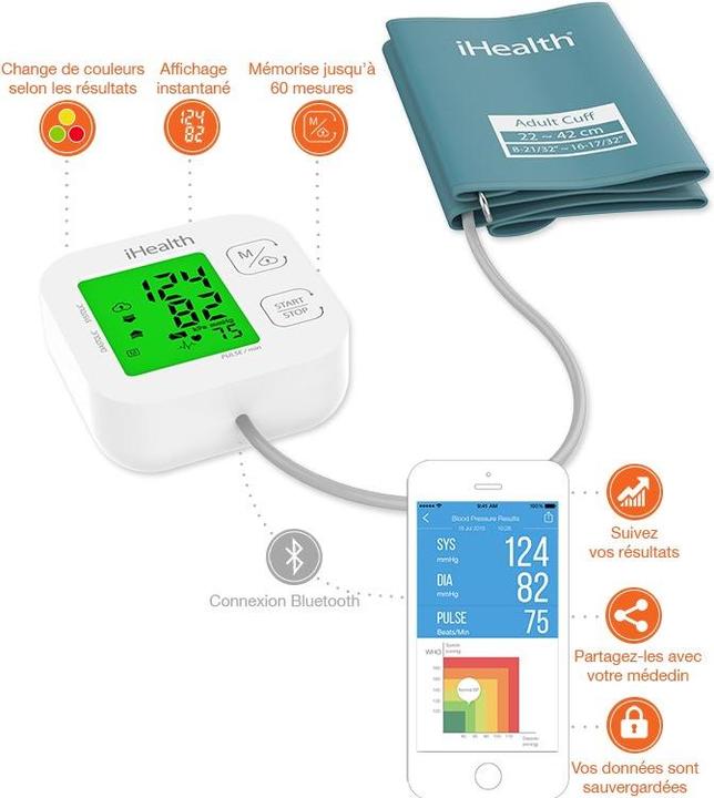 Produktbild iHealth Blutdruckmessgerät BP Track Wireless, Touchscreen: Ja (Blutdruckmessgerät Oberarm)