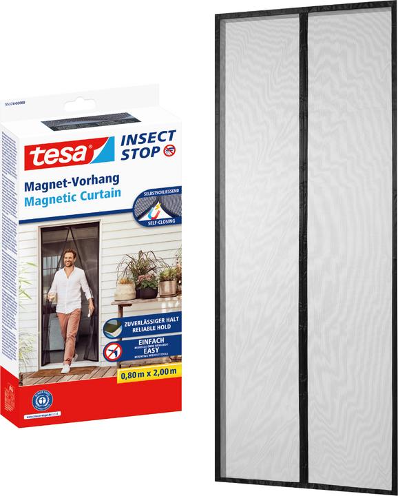 Image du produit tesa Moustiquaire magnétique pour portes de balcon et de terrasse, à fermeture automatique, montage sans (90 x 210 cm)