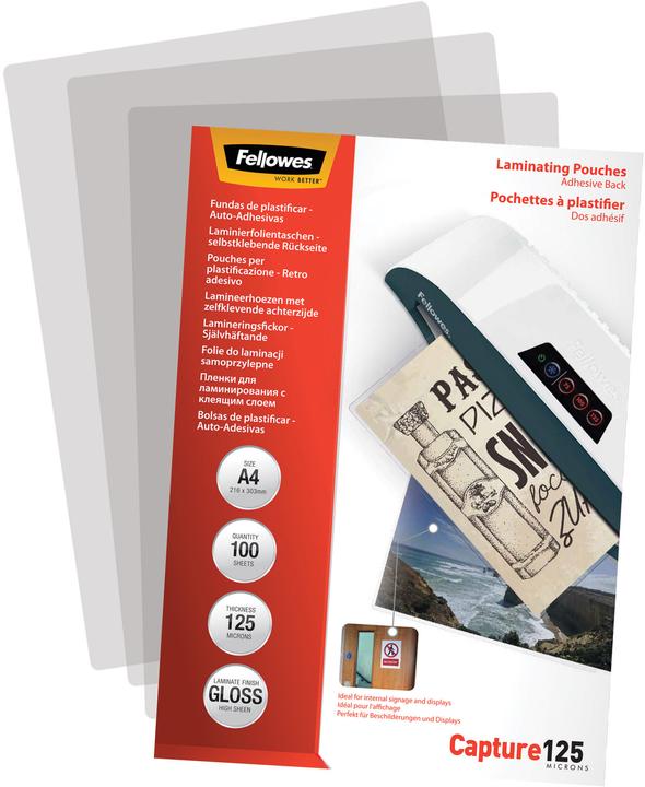 Immagine prodotto Fellowes autoadesivo. Laminato. A4, 125 mic (A4, 100 Pezzo/i, 125 µm)