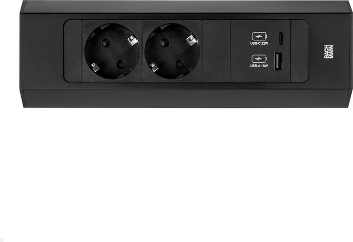 Productafbeelding Bachmann CASIA 2 2x stopcontact 1x USB oplader A/C (932.102) zwart, kort (2 x, CEE 7/3, 2 m)