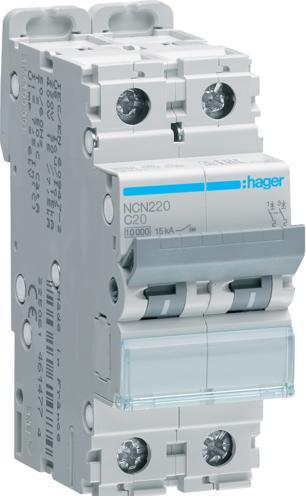 Image du produit Hager HAG NCN220 Interrupteur LS 2P 10kA C-20A 2M