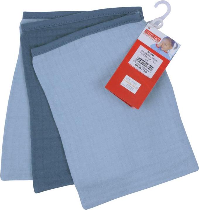 Produktbild Baby-Waschlappen & Waschhandschuhe Mull-Waschhandschuh 3er Pack - Hellblau Dunkelblau
