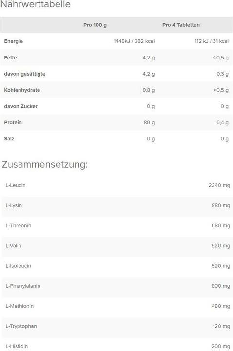 Nährwerte und Zutaten IronMaxx 100% EAAs Ultra Strong (90 Tabs) (Neutral, 90 Stk.)