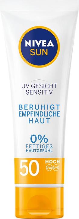 Actual product image NIVEA Sun, face cream, soothes irritation, SPF 50+, 50 ml (Suntan cream, SPF 50, 50 ml)