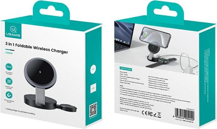Image du produit Usams Foldable 3-in-1 15W Inductive Charge for Phone/Apple Watch/headphones CD234WXC01 (US-CD234) (15 W)
