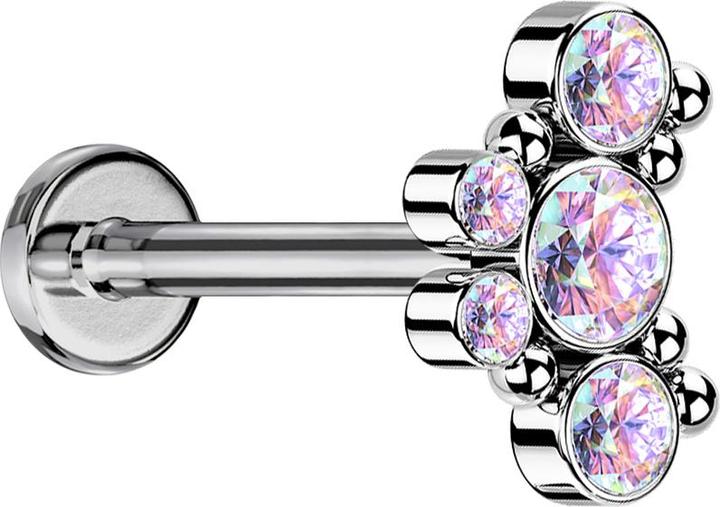 Produktbild Star Piercing Micro Labret Innengewinde silber sechs Kugeln fünf Kristalle multicolor (ohne Messing, Chirurgenstahl 316L)