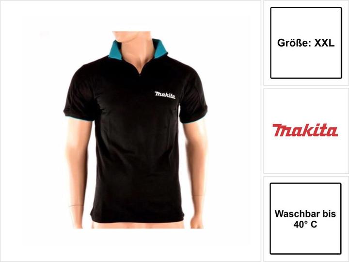 Makita Polo Rugby Shirt T-shirt taille XXL 100% coton ( 98P184-XXL ) couleur noir (XXL)