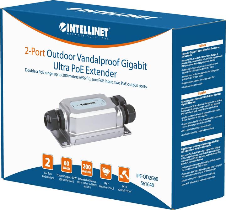 Actual product image Intellinet 2-Port Outdoor Ultra PoE Extender Vandal Protection (3 Ports)