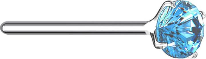 Star Piercing Nasenstecker biegen silber runder Kristall aqua gefasst (ohne Messing, 925 Sterlingsilber)