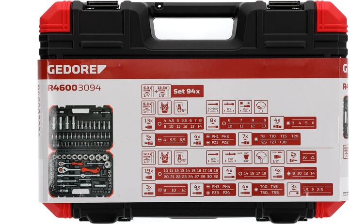 Produktbild Gedore Red red Steckschlüsselsatz, 94-teilig, Mit Umschaltknarren, Ratschen, Steckschlüssel und Bitsatz