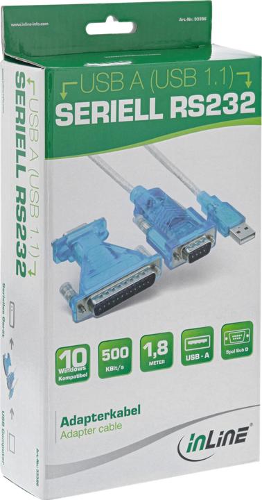 Image du produit InLine Câble adaptateur USB-Série USB St A à 9 broches St 1,8m avec adaptateur 9-25 broches (1.80 m)