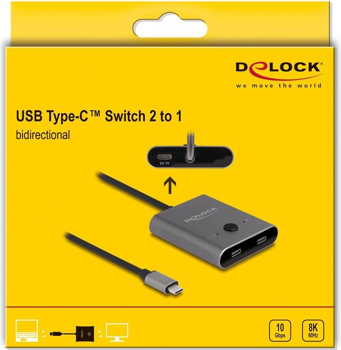 Actual product image Delock USB 10 Gbps USB Type-C Switch 2 to 1 bidirectional 8K (USB-C, 2 Ports)