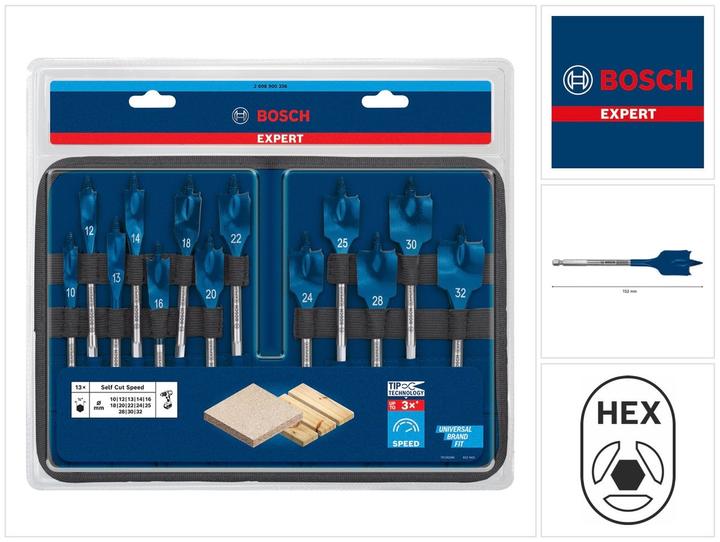 Actual product image Bosch Professional Zubehör EXPERT Self Cut Speed flat milling bit set, 10/12/13/14/16/18/20/22/24/25/28/30/32 mm, 13 pcs. (10, 12, 13, 14, 16, 18, 20, 22, 24, 25, 28, 30, 32 millimetres)