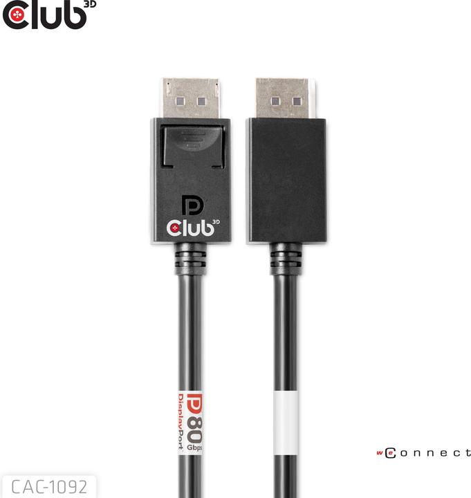 Image du produit Club 3D Club3D Câble DisplayPort 2.1 DP80 1,6m 10K/8K/4K St/St retail (1.60 m, DisplayPort)