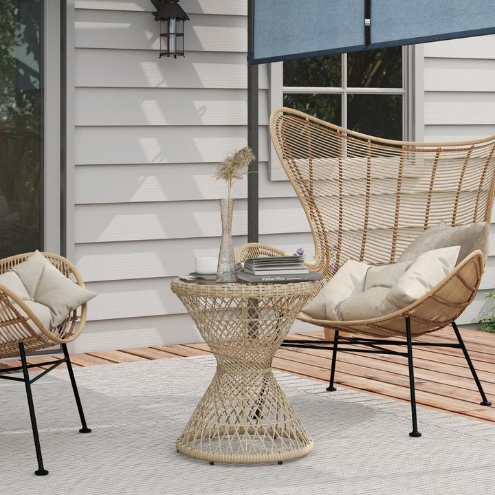 Produktbild Outsunny Couchtisch mit Glasplatte und Flechtoptik