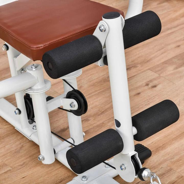 Produktbild Homcom Gym Kraftstation Multigym Fitnessgerät inkl. Gewichten Metall PU-Kunstleder Weiss 150x110x210cm