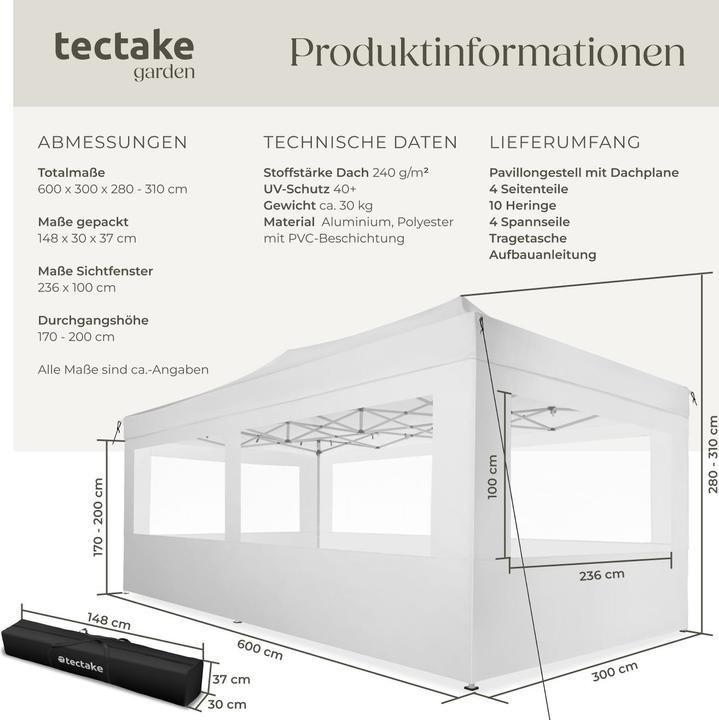 Immagine prodotto tectake Gazebo da giardino (600 cm, 300 cm)