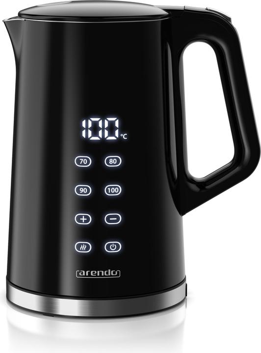 Image du produit Arendo Wasserkocher 1,7 L aus Edelstahl, Temperatureinstellung 40°-100°C mit Anzeige, Doppelwand, 2200 W (1.70 l)