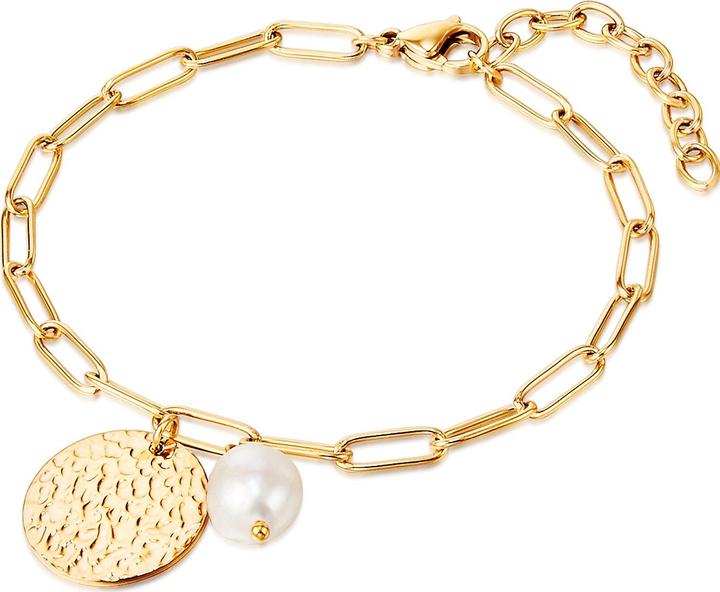 Valero Pearls Damen Edelstahl Süsswasser-Zuchtperle gelbgold 17,0 cm Basislänge + 4,0 cm Verlängerung - 24345 (17 cm, Edelstahl)