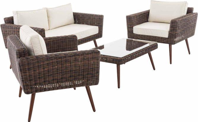 Produktbild Swisshandel24 Loungeset Kiruna Rundrattan Braun-meliert 40 cm (Dunkelbraun), cremeweiss