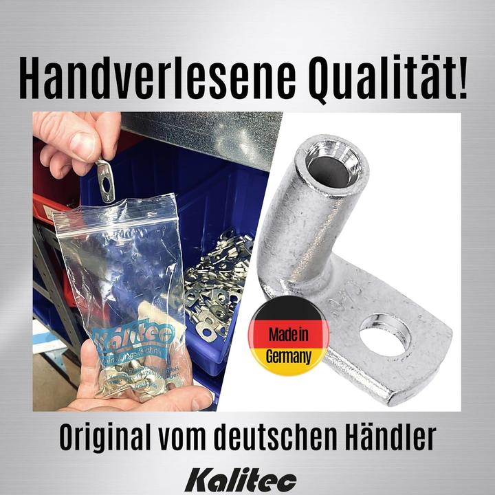 Produktbild Kalitec 10 Stück KA1-L4 Handelsübliche Rohrkabelschuhe gewinkelt 6mm² M4 I ohne Sichtloch I 90° I Ma