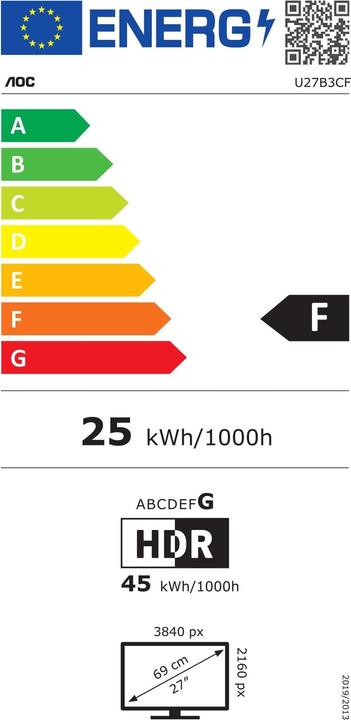 Label énergétique AOC U27B3CF - Moniteur UHD 27 pouces, haut-parleur (3840 x 2160 pixels, 27")