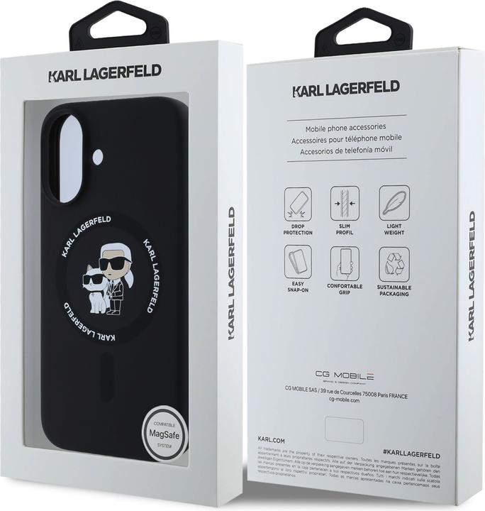Immagine prodotto Karl Lagerfeld KLHMP16SSCMKCRHK iPhone 16 czarny/nero HC MagSafe Silicone KC Heads Ring (Apple iPhone 16)