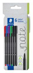 Productafbeelding Staedtler Fineliner triplus rPP, 6 Stück (Zwart, Paars, Blauw, Rood, Groen, 6 x)