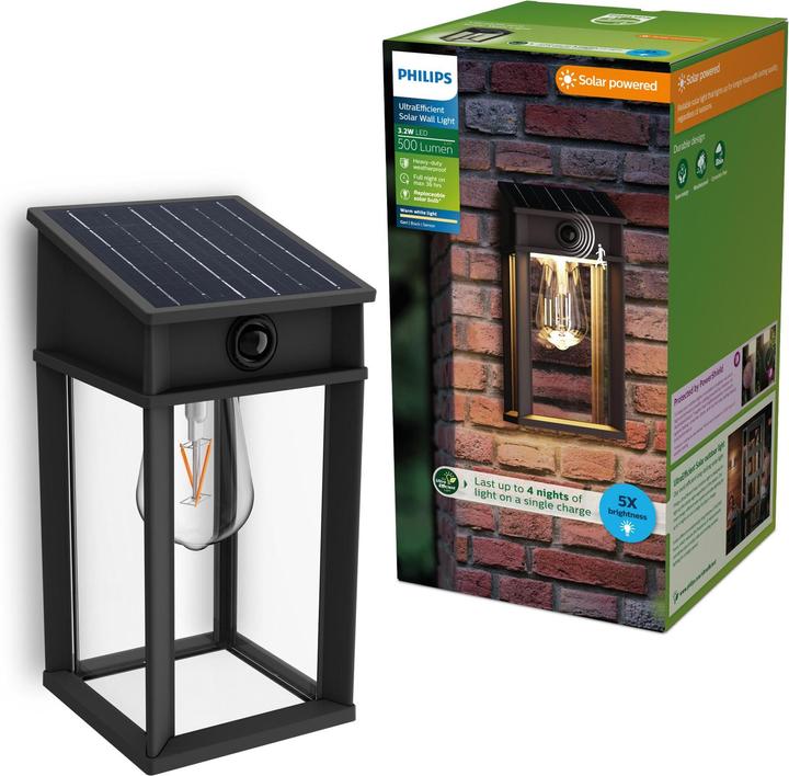 Immagine prodotto Philips Lighting Geri 929004632601 Solar-Aussenwandleuchte 3.2 W Warmweiss Schwa (470 lm, IP44)