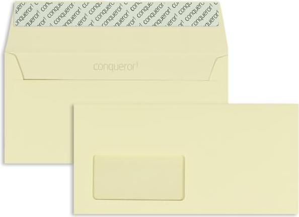 Blanke Briefumschläge Conqueror Texture DINlang 120g/qm HK Fenster VE=500 Stück creme (110 x 220 mm, 500 x)