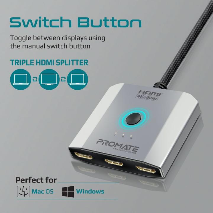 Actual product image ProMate MediaSwitch-H3 4K 3 in 1 HDMI Splitter