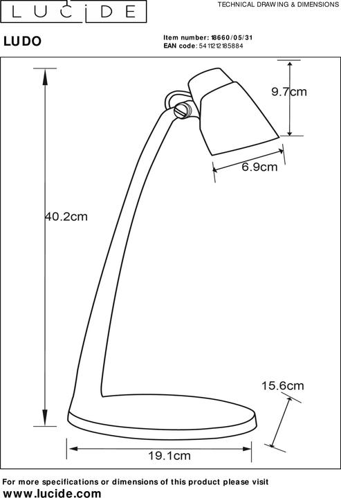 Produktbild Lucide LUDO - Schreibtischlampe - LED - 1x4,5W 3000K - Weiss 18660/05/31 (350 lm)
