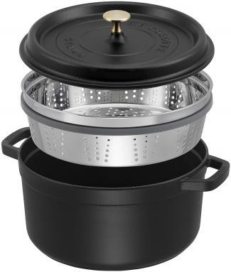 Image du produit Staub Cocotte avec insert vapeur (26 cm, Cocotte + faitout, Fonte, Émail, Acier inoxydable)