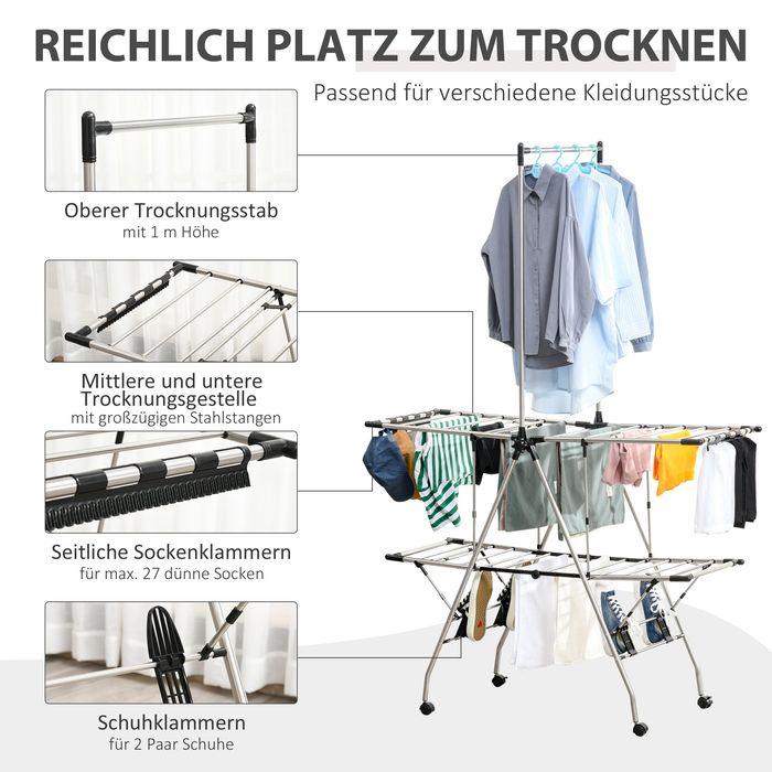 Produktbild Swisshandel24 Wäscheständer mit Teleskopstangen zusammenklappbar, Edelstahl 138,5x63x208cm