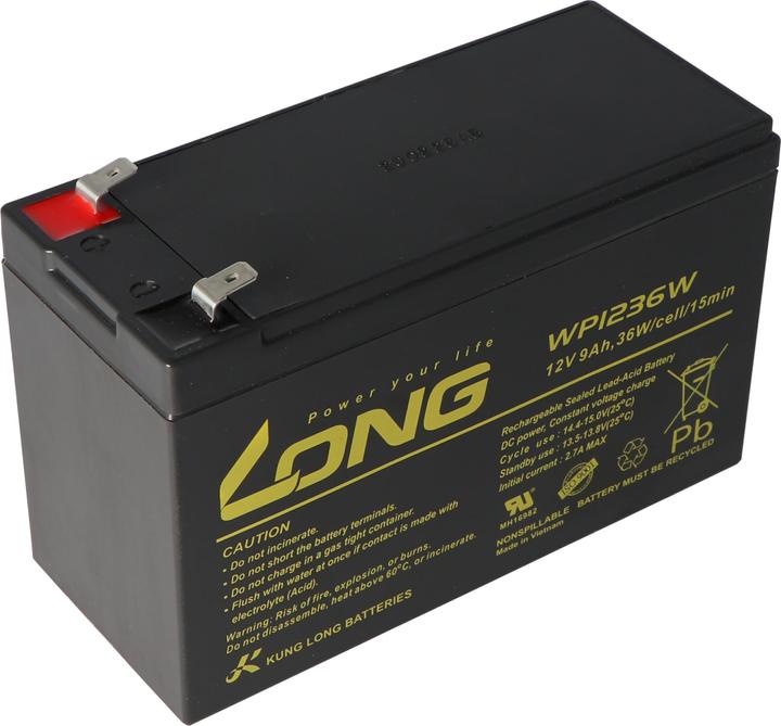 Kung Long Accu WP1236W, 6,3mm Faston contact à fiche Tab 250 (12 V, 9 Ah)