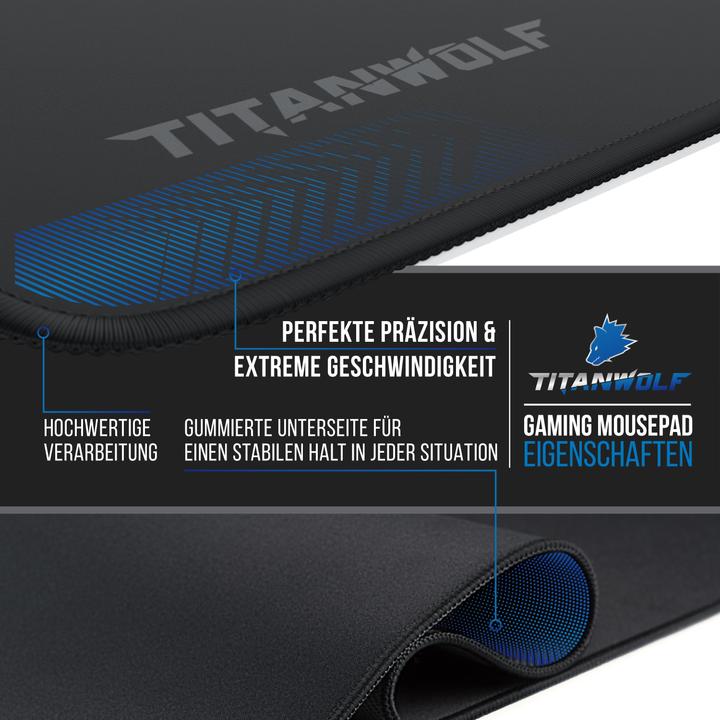 Immagine prodotto Titanwolf Tappetino per mouse da gioco, 900 x 400 mm XXL, migliora la precisione e la velocità, nero (Largamente)
