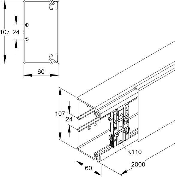 Image du produit HKL Câble électrique Gaine 60x107mm incl. clips de fixation *blanc pur* 8 pièces (Trou de câble, 200 cm)