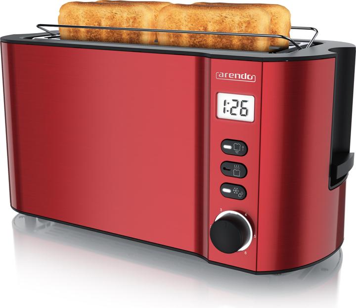 Immagine prodotto Arendo 4 Scheiben Toaster Langschlitz Edelstahl, Doppelwand, Brötchenaufsatz, Display mit Restzeitanzeige