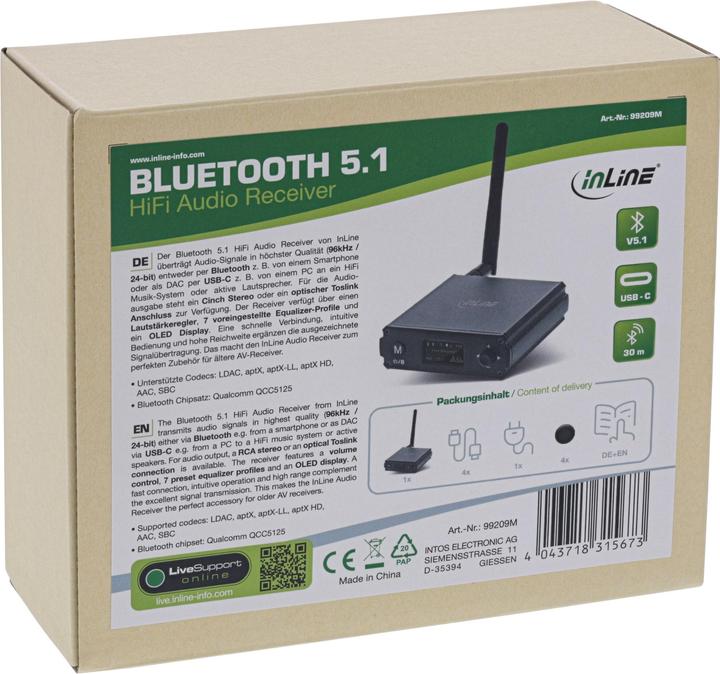 Immagine prodotto InLine Ricevitore HiFi Bluetooth 5.1 e DAC USB, con LCD (Ricevitore)