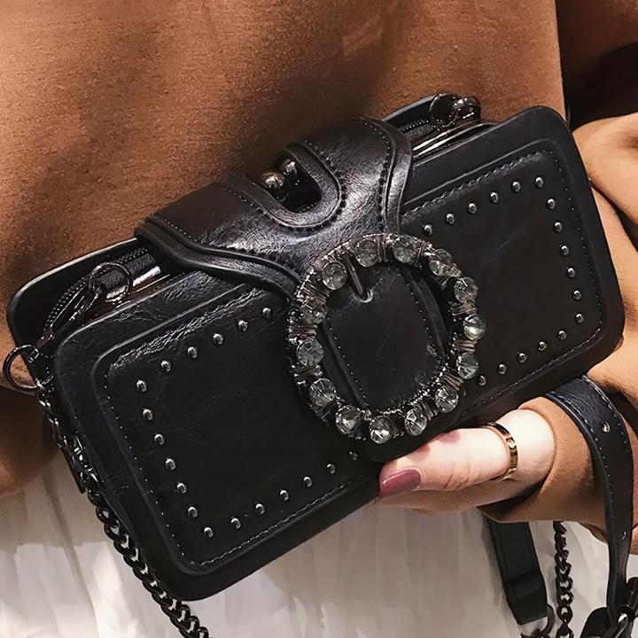Produktbild Only-Bags.Store Mode Retro-Kupplungstasche Nieten-Motorradtasche Ketten-Umhängetasche Schwarze Handytasche