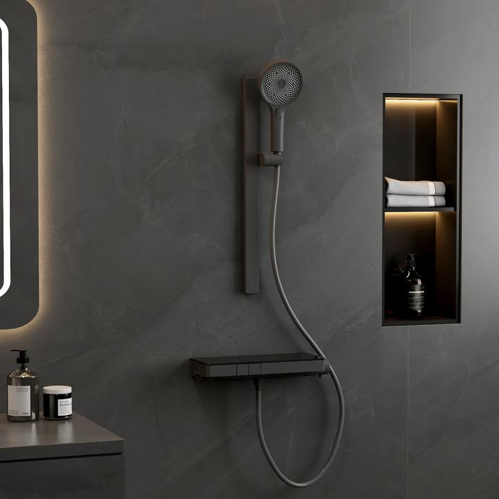 Produktbild Emke Duschsystem mit Thermostat, Handbrause + Regendusche(2 Strahlstärken) + Unterer Auslass