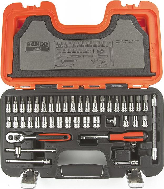 Immagine prodotto Bahco 1/4"-Steckschlüssel-Satz, metrisch, Sechskant, inklusive Schraubendreher-Einsätzen - 46-teilig (13 mm)