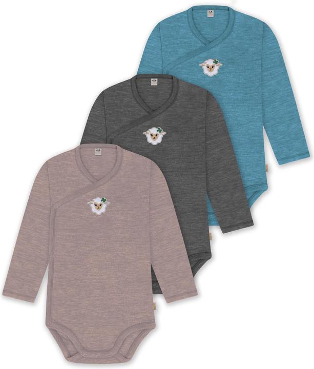 Actual product image Normani Set of 3 baby body wrap long sleeve toddler bodysuit made from merino wool - 9357 (74)