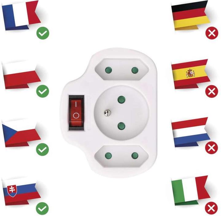 Produktbild Emos Steckverteiler mit Schalter 1 Steckdose ohne + 2x Euro weiss (P0029) (2 x)