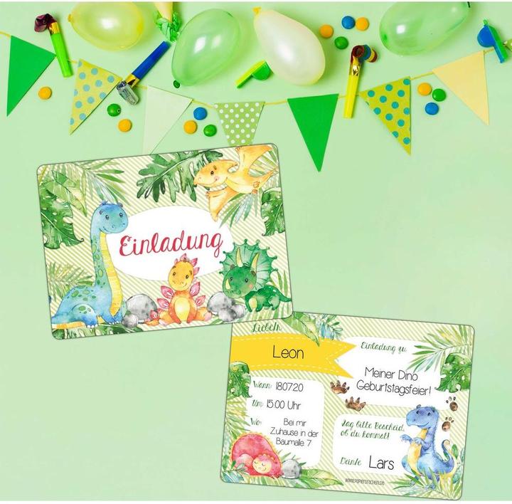 Produktbild Papierdrachen 12 Einladungskarten zum Geburtstag – Dinos (12 Stk.)